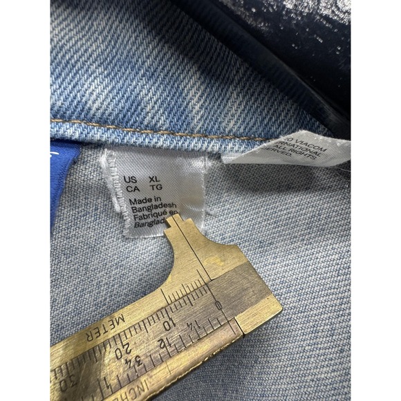 MTV Jacket Mens‎ XL Light Wash Denim Trucker Graphic Painted Sleeves H&M Divided - Picture 14 of 16